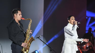 Layla Kardan sings at the UAE Peace Gathering.