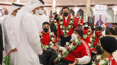 UAE para athlete gold medalist Abdulla Sultan Al Aryani speaks to Sayeed Abdul Ghaffar, secretary-general of the General Authority for Sports in the UAE.