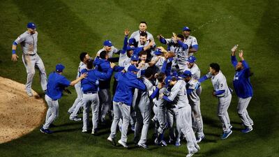 The Kansas City Royals celebrate defeating the New York Mets to win Game Five of the 2015 World Series at Citi Field on November 1, 2015 in the Flushing neighborhood of the Queens borough of New York City. The Kansas City Royals defeated the New York Mets with a score of 7 to 2 to win the World Series. Tim Bradbury/Getty Images/AFP