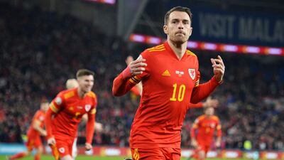 Aaron Ramsey celebrates after scoring the second goal. EPA