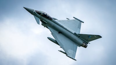 A Typhoon fighter jet flies in the skies above Estonia