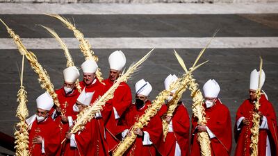 Cardinals attend the Palm Sunday Mass led by Pope Francis at the Vatican. Reuters