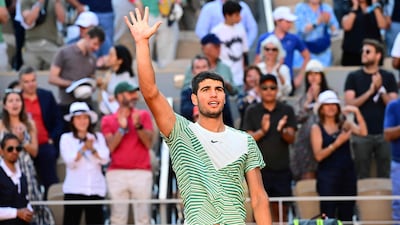 Carlos Alcaraz after his straight-sets victory over Italy's Lorenzo Musetti in the French Open on June 4, 2023. AFP