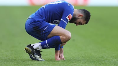 Nabil Bentaleb of Schalke looks dejected during the defeat to Stuttgart. Getty