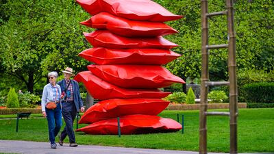 'Red Stack' by Shaikha Al Mazrou, 2022, is the Emirati artist's biggest public sculpture to date. Photo: Frieze