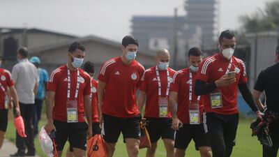 Algeria players arrive for training. AP Photo