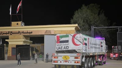 Part of the convoy taking aid into the Gaza Strip. Wam