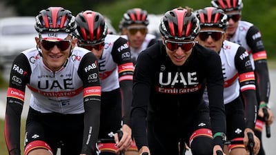 Team UAE Emirates' Tadej Pogacar traons ahead of his Tour de France title defence. AFP