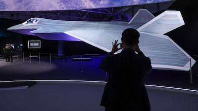 A model of a BAE Systems Tempest next-generation combat aircraft at the Farnborough International Airshow, in southern England. Bloomberg