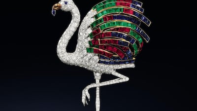 A Cartier flamingo brooch from 1940 that belonged to the Duchess of Windsor, Wallis Simpson. Courtesy Sotheby's
