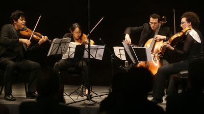 The Wasmuth Quartet, presented by the Chamber Music Abu Dhabi, performed Transformations: Works by living composers and those ahead of their time at NYU Abu Dhabi on Wednesday, April 15, 2015. Delores Johnson / The National
