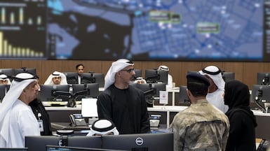 Sheikh Khaled bin Mohamed, Crown Prince of Abu Dhabi, reviews emergency readiness at the Unified Medical Operations Command Centre in Abu Dhabi. Photo: Abu Dhabi Media Office