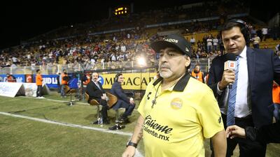 Maradona gets in the field prior the final first leg match between Dorados de Sinaloa and Atletico San Luis. Getty Images