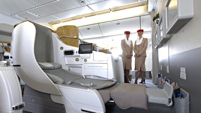 All the business class seats on the Boeing 777-200s for the Boston route come with the ability to be turned into a fully lie-flat bed. Jeff Topping / The National