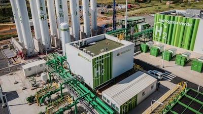 Hydrogen storage tanks, an electricity substation and electrolyser at Iberdola's green hydrogen plant in Puertollano, Spain. Bloomberg
