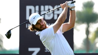 Tommy Fleetwood of England tees off on the third hole during the third round of Dubai Invitational on Saturday, January 13, 2024. AP