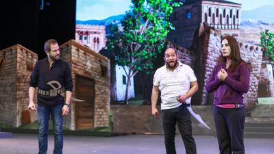 The Arabic production, with English subtitles, is embellished with the poetic musings of Sheikh Mohammed. Above, the cast during rehearsals. Victor Besa for The National