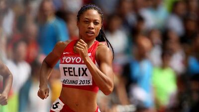 Allyson Felix of the United States competes in the women's 400 metres heats on Monday at the 2015 Athletics World Championships in Beijing. Andy Lyons / Getty Images / August 24, 2015