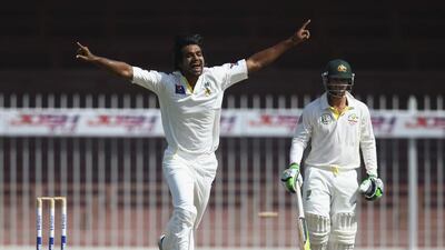 Rahat Ali in action for Pakistan against Australia at the Sharjah Cricket Ground on October 18, 2014. Francois Nel / Getty