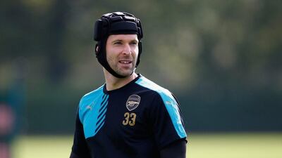 Arsenal goalkeeper Petr Cech shown training on Monday ahead of the team's Champions League match on Tuesday against Olympiakos. Shaun Botterill / Getty Images