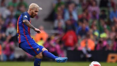 Barcelona’s Lionel Messi in action in the International Champions Cup football match between Barcelona and Celtic at the Aviva Stadium in Dublin on July 30, 2016. Clodagh Kilcoyne / Reuters