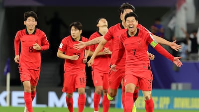 Son Heung-min of South Korea and teammates celebrate victory after the penalty shootout. Getty Images