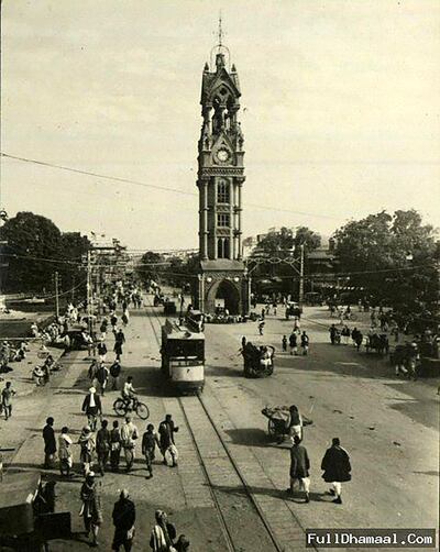 The clock tower in the centre of Chandni Chowk that was demolished in the 1950s.