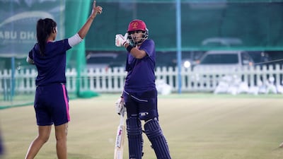 Esha Oza at the Zayed Cricket Academy in Abu Dhabi. Pawan Singh / The National