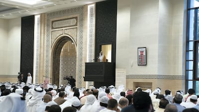 Worshippers join the Abu Dhabi Royal Family at Sultan bin Zayed The First mosque. Hamad Al Mansouri / Ministry of Presidential Affairs