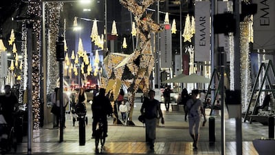 Christmas decorations at the boulevard in downtown Dubai.