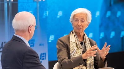 International Monetary Fund Managing Director Christine Lagarde speaks at the American Enterprise Institute in Washington, DC, USA on 05 June 2019. Ms Lagarde discussed the state of the global economy ahead of the upcoming G20 summit in Osaka, Japan. EPA/ERIK S. LESSER