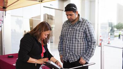 The travel event went beyond driver education. Health insurance company Daman’s stand offered a free blood pressure and body mass check with a machine called an InBody. Lee Hoagland / The National