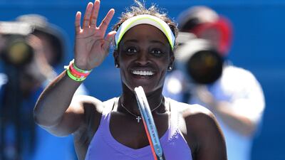 Sloane Stephens celebrates her win over Serena Williams.