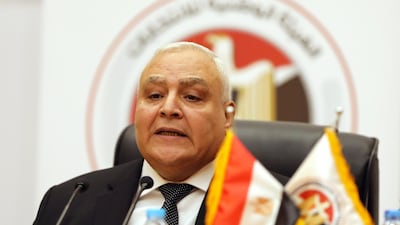 Head of the National Election Commission Lasheen Ibrahim speaks during a news conference in Cairo. Khaled Elfiqi / EPA