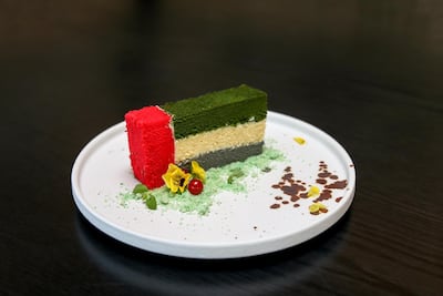 Chocolate mousse layered in colours of the UAE flag. Courtesy Thanani Ajman