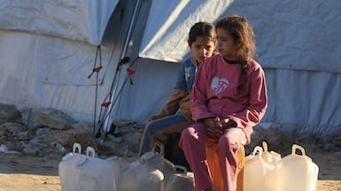 Children at a displacement camp in Gaza city, the day after the US announced the peace plan was moving to phase two. Reuters