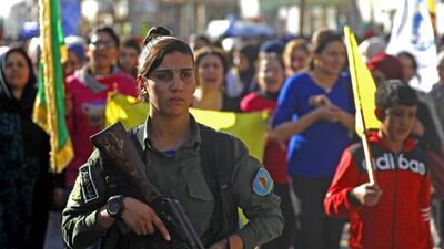 Syrian kurds demonstrate in Qamishli against Turkish shelling of Kurdish militia posts in northern Syria. AFP