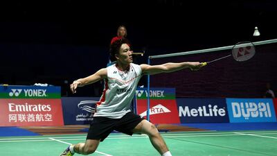 Kento Momota of Japan in action. Getty Images for Falcon