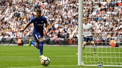 Chelsea’s Alvaro Morata heads wide against Tottenham Hotspur at Wembley. Dylan Martinez / Reuters