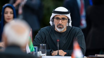 Sheikh Khaled during the first plenary session. UAE Presidential Court