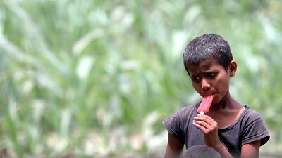 A boy eats an ice lolly on the outskirts of New Delhi. EPA