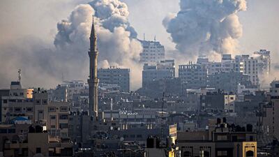Smoke plumes billow during Israeli air strikes on Gaza city. AFP