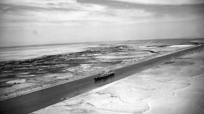 An aerial view of the Suez Canal zone near Ismailia, Egypt taken in May 1953. Jim Pringle / AP Photo