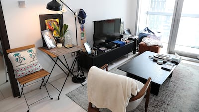 The living room area in Ms Golatkar's apartment