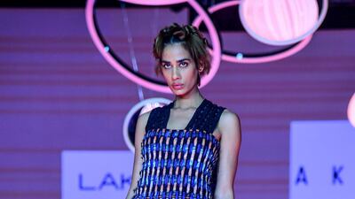 A model presents a creation by designer AKHL during Lakme Fashion Week summer/resort 2020 in Mumbai, India, on February 12, 2020. AFP