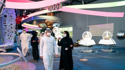 Sheikh Hamdan bin Mohammed touring the Terra - Sustainabilitiy Pavilion at the Expo 2020 site. Courtesy, WAM