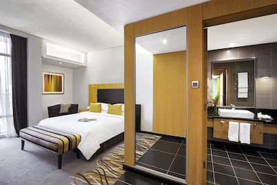 A premium bedroom suite at Abu Dhabi's Hala Arjaan. The hotel has 166 rooms across six categories on 19 floors. Courtesy: Hala Arjaan by Rotana