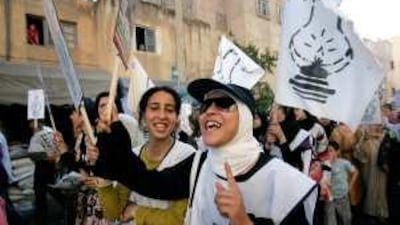 Supporters of Morocco's Justice and Development Party demonstrate in the streets of Fes.