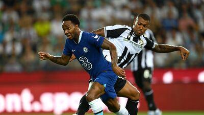 Raheem Sterling runs with the ball at Dacia Arena. Getty