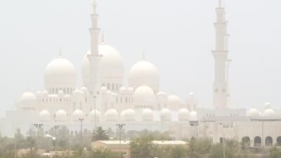 A hazy afternoon at Sheikh Zayed Grand Mosque in Abu Dhabi. Victor Besa / The National